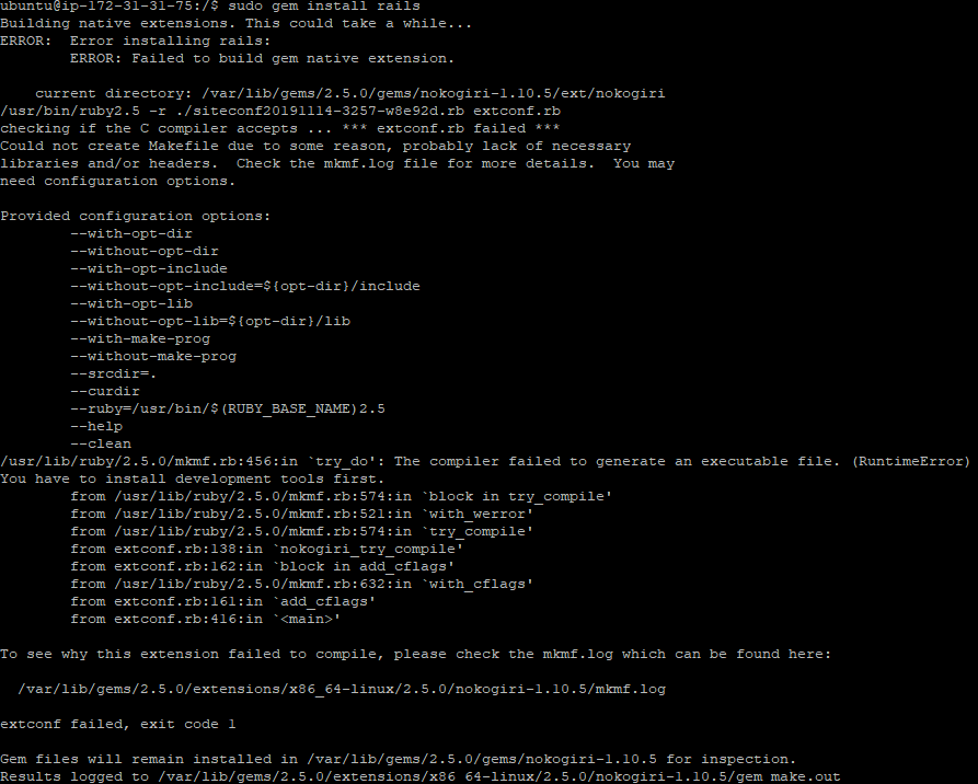Error on installing rails about nokogiri